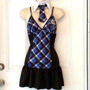 VELVET KITTEN  Sexy School Girl Costume Naughty Plaid Glasses Womens Med Lrg
